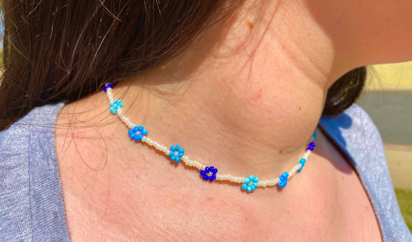 Blue Daisies Necklace