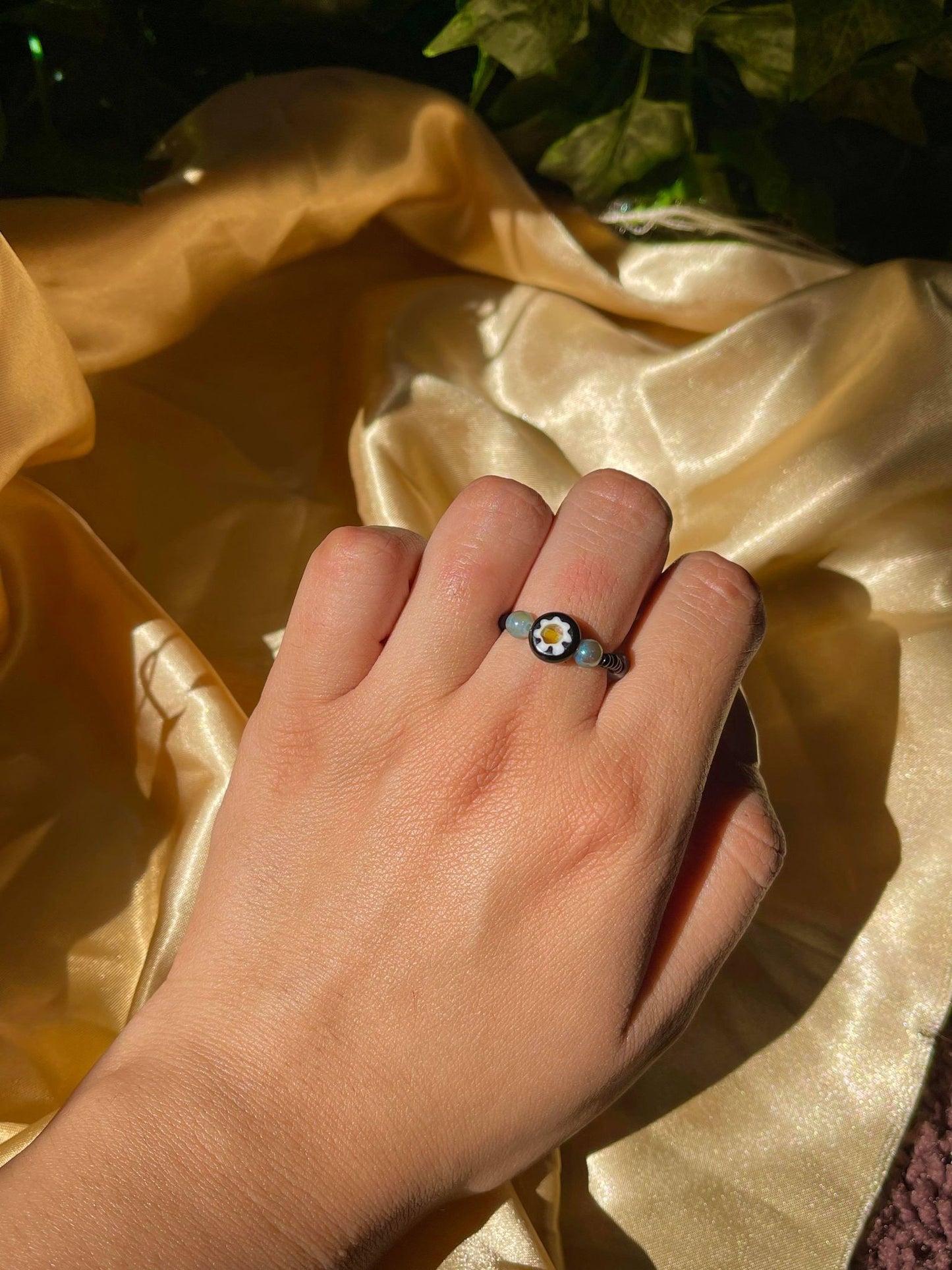 Blue/Black Bead Ring