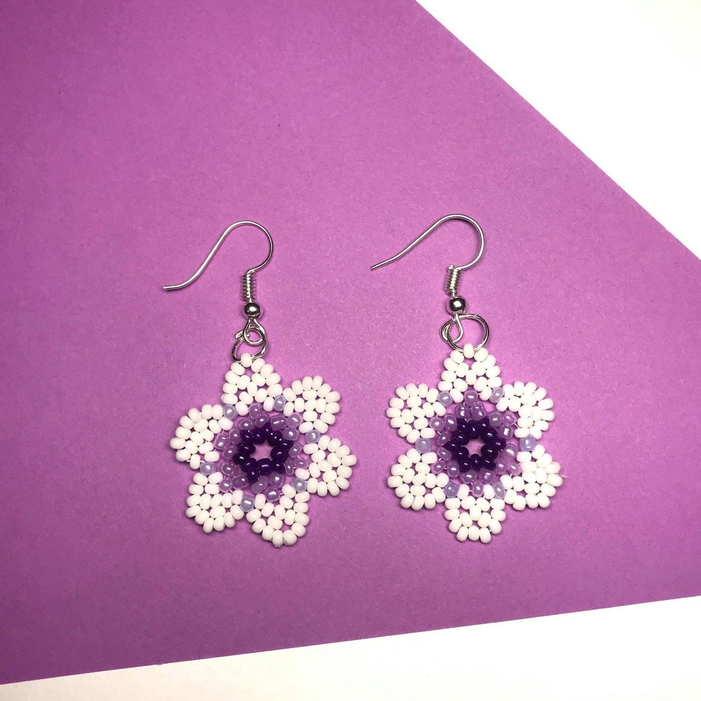 White/Purple beaded earrings