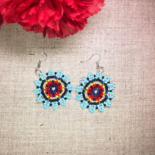 Blue & Red Beaded Earrings