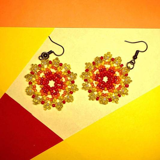 Yellow/Red Beaded Earrings